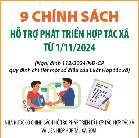 9 chính sách hỗ trợ phát triển hợp tác xã từ 1/11/2024