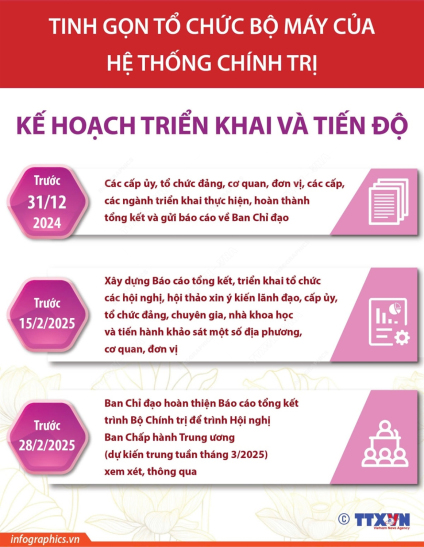 Kế hoạch triển khai và tiến độ tinh gọn tổ chức bộ máy của hệ thống chính trị